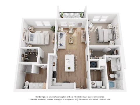 Floor plan for 2 beds, 2 baths, 1110 sqft